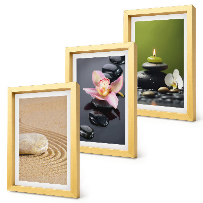 Set 3 slik v okvirju Sproščujoči kamniti motivi miru in zen
