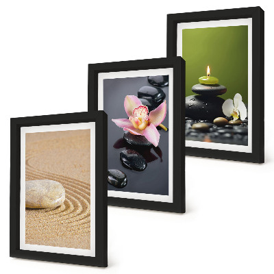 Set 3 slik v okvirju Sproščujoči kamniti motivi miru in zen