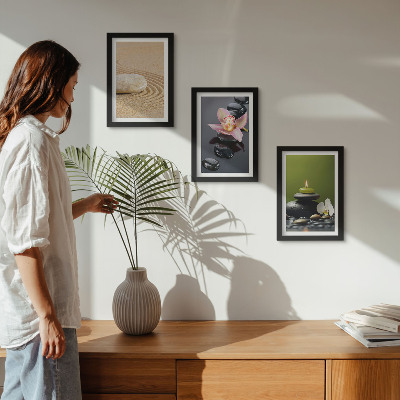 Set 3 slik v okvirju Sproščujoči kamniti motivi miru in zen
