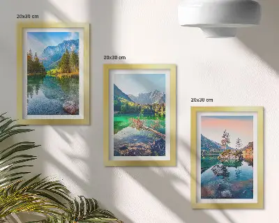 Stenska galerija slik z motivom gorskih jezer in okoliške naravne pokrajine