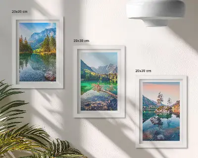 Stenska galerija slik z motivom gorskih jezer in okoliške naravne pokrajine
