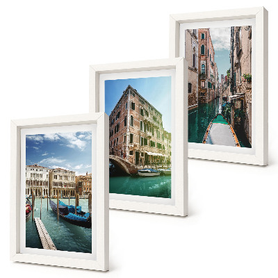 Set 3 slik v okvirju Pogled na Benetke s kanali in urbano arhitekturo