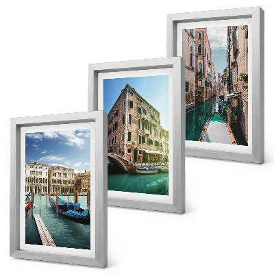 Set 3 slik v okvirju Pogled na Benetke s kanali in urbano arhitekturo