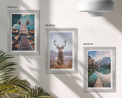 Stenska galerija slik Jezero s čolni, jeleni in gorsko pokrajino