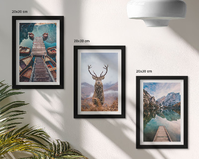 Stenska galerija slik Jezero s čolni, jeleni in gorsko pokrajino