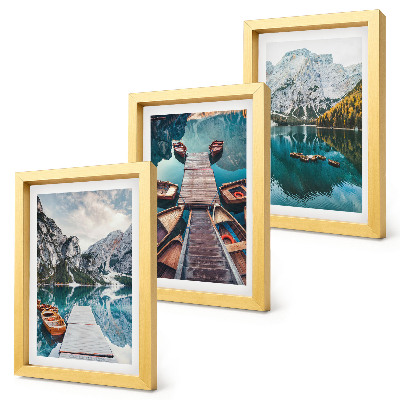 Set 3 slik v okvirju Jezero z lesenimi pomoli in gorami
