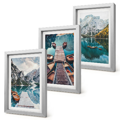 Set 3 slik v okvirju Jezero z lesenimi pomoli in gorami