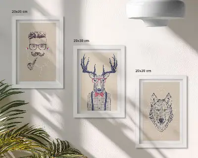 Komplet slik v okvirju z motivi elegantnih portretov živali in moških