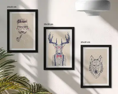 Komplet slik v okvirju z motivi elegantnih portretov živali in moških