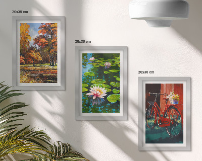 Stenska galerija slik Jesenske barve, ribnik z lokvanji, kolo na terasi