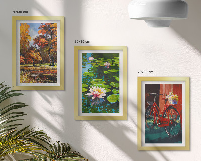 Stenska galerija slik Jesenske barve, ribnik z lokvanji, kolo na terasi