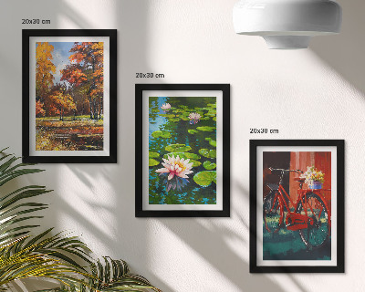 Stenska galerija slik Jesenske barve, ribnik z lokvanji, kolo na terasi