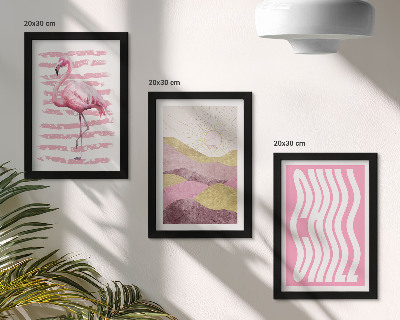 Set 3 slik v okvirju Roza flamingi pastelna gorska pokrajina hladni napisi