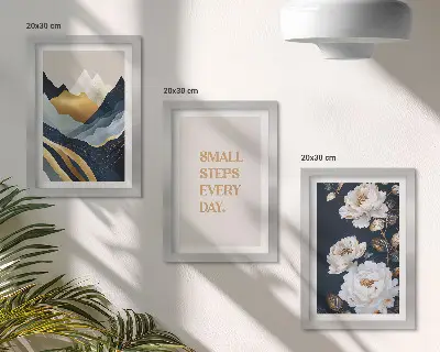 Stenska galerija slik abstraktne gorske rože in navdihujoči napisi