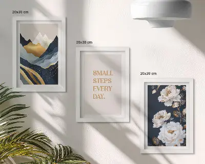 Stenska galerija slik abstraktne gorske rože in navdihujoči napisi