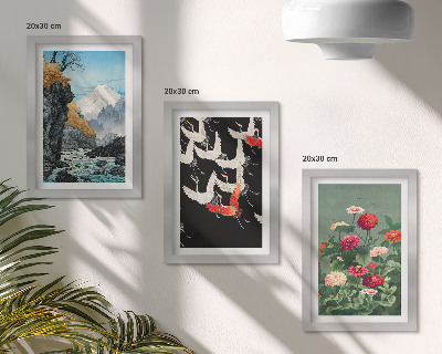 Stenska galerija slik Gore s slapom, pticami v letu in pisanim cvetjem
