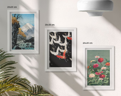 Stenska galerija slik Gore s slapom, pticami v letu in pisanim cvetjem
