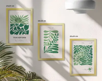 Komplet slik v okvirju zeleni listi in rastline različnih oblik