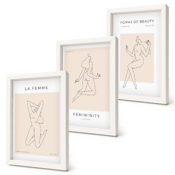Set 3 slik v okvirju Linearne silhuete žensk na minimalističnih plakatih