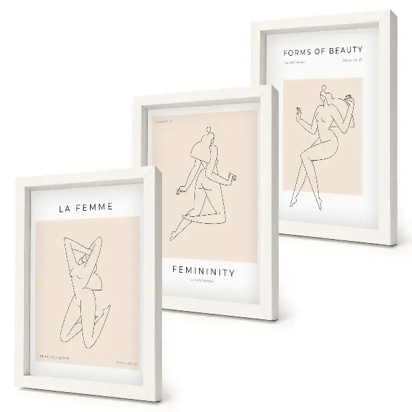Set 3 slik v okvirju minimalistični plakati z linearnimi silhuetami žensk