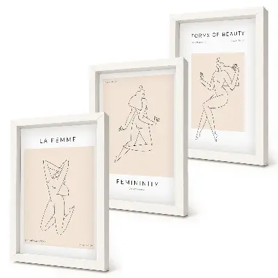Set 3 slik v okvirju minimalistični plakati z linearnimi silhuetami žensk