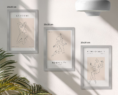 Set 3 slik v okvirju Linearne silhuete žensk na minimalističnih plakatih