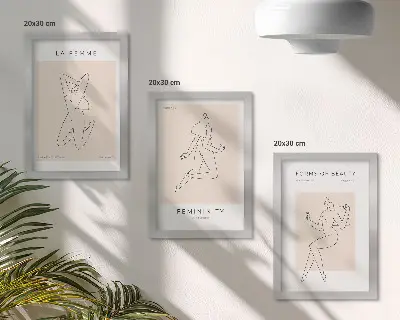 Set 3 slik v okvirju minimalistični plakati z linearnimi silhuetami žensk