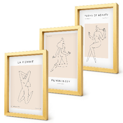 Set 3 slik v okvirju Linearne silhuete žensk na minimalističnih plakatih