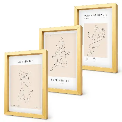 Set 3 slik v okvirju minimalistični plakati z linearnimi silhuetami žensk