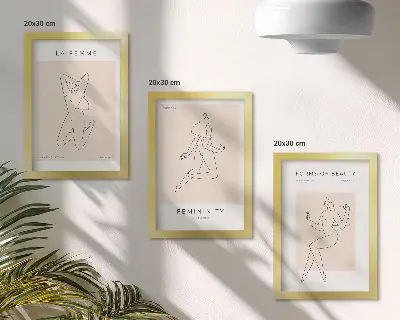 Set 3 slik v okvirju minimalistični plakati z linearnimi silhuetami žensk
