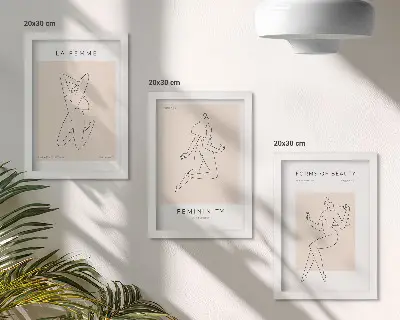 Set 3 slik v okvirju minimalistični plakati z linearnimi silhuetami žensk