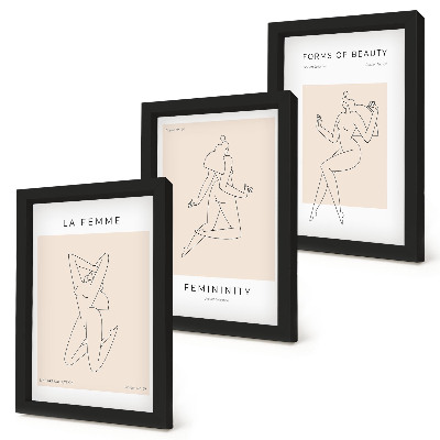 Set 3 slik v okvirju Linearne silhuete žensk na minimalističnih plakatih