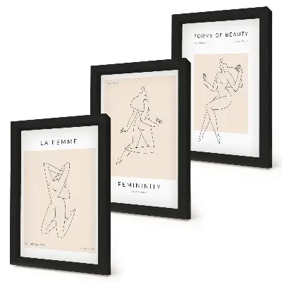 Set 3 slik v okvirju minimalistični plakati z linearnimi silhuetami žensk
