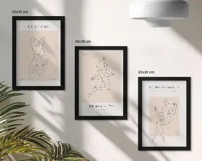 Set 3 slik v okvirju minimalistični plakati z linearnimi silhuetami žensk
