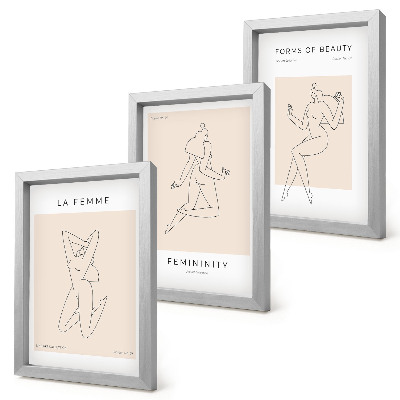 Set 3 slik v okvirju Linearne silhuete žensk na minimalističnih plakatih