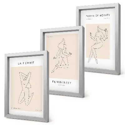 Set 3 slik v okvirju minimalistični plakati z linearnimi silhuetami žensk