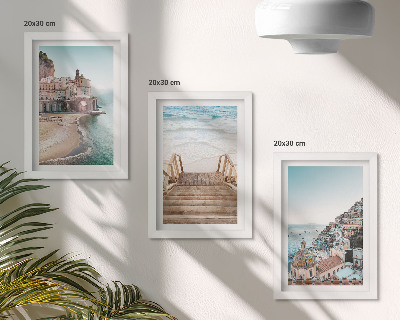 Komplet slik v okvirju Poletni pastelni razgledi z obmorsko arhitekturo in plažo