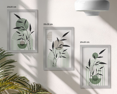 Set 3 slik v okvirju Abstraktne rastlinske kompozicije, boho stil