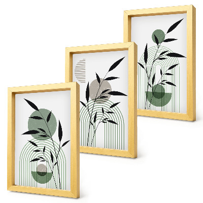 Set 3 slik v okvirju Abstraktne rastlinske kompozicije, boho stil