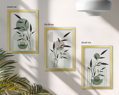 Set 3 slik v okvirju Abstraktne rastlinske kompozicije, boho stil