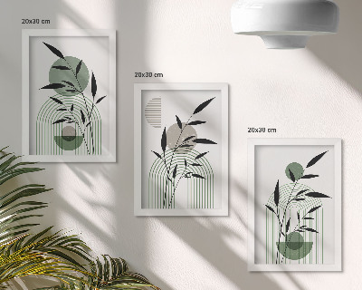Set 3 slik v okvirju Abstraktne rastlinske kompozicije, boho stil