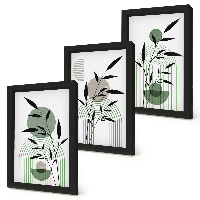 Set 3 slik v okvirju Abstraktne rastlinske kompozicije, boho stil
