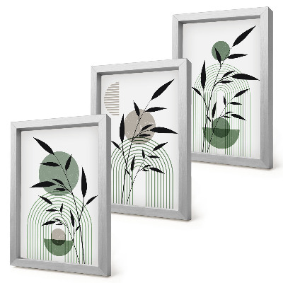 Set 3 slik v okvirju Abstraktne rastlinske kompozicije, boho stil
