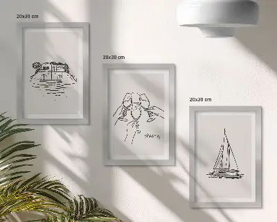 Stenska galerija slik pogled na hišo ob vodi z jadrnico in nazdravljanjem s kozarci