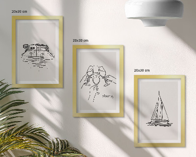 Stenska galerija slik Pogled na hišo ob vodi, nazdravljanje s kozarci, jadrnica