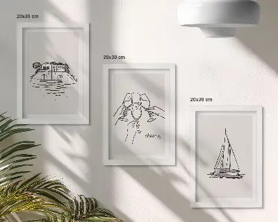 Stenska galerija slik pogled na hišo ob vodi z jadrnico in nazdravljanjem s kozarci