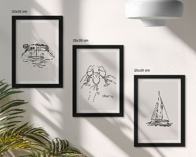 Stenska galerija slik Pogled na hišo ob vodi, nazdravljanje s kozarci, jadrnica