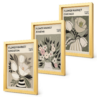 Set 3 slik v okvirju Cvetlični aranžmaji v retro slogu iz različnih mest