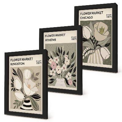 Set 3 slik v okvirju Cvetlični aranžmaji v retro slogu iz različnih mest
