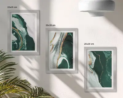 Komplet slik v okvirju abstraktni vzorci v zeleni in beli barvi